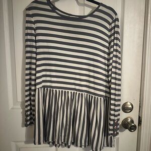 Matilda Jane Navy and White Striped Peplum Long Sleeve Top
